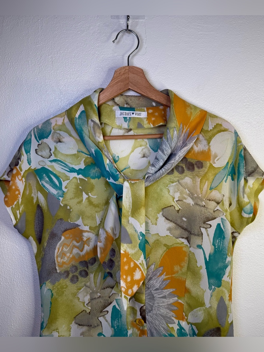 Jacques Vert Vintage Colrful, Tropical Print Button Up Blouse Women's Size 6 - Picture 2 of 14